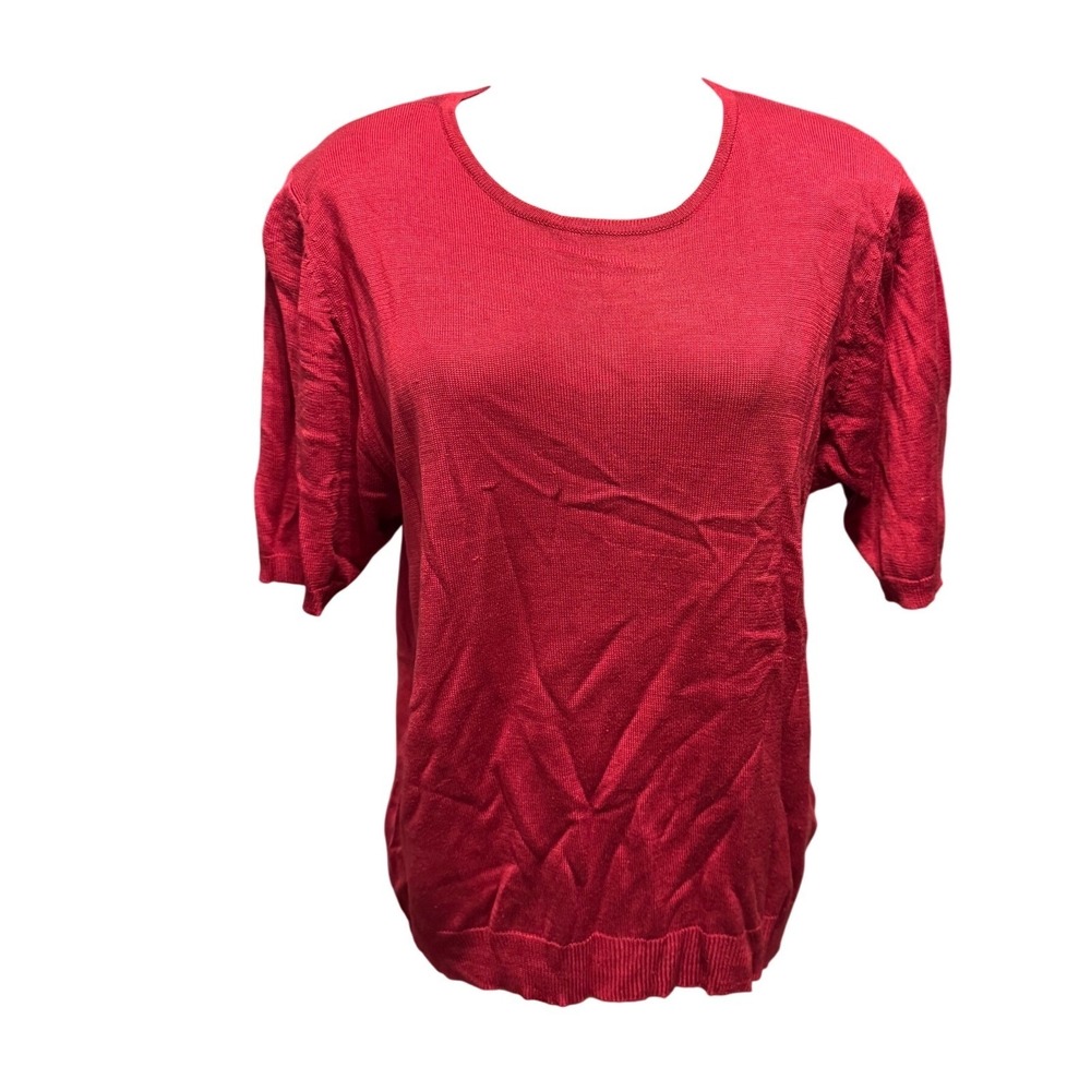 Theomiles Collection Cranberry 100% Silk Travels Abroad Knit Top Size Large NEW‎